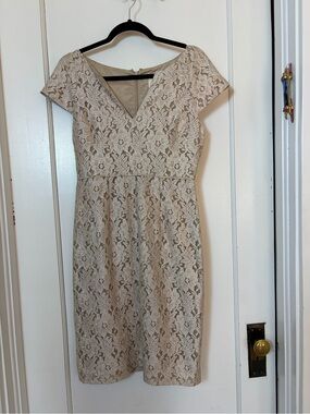 J. Crew Collection Lace V-Neck Dress in Beige